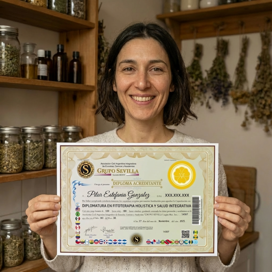 Diploma del Diplomado en Fitoterapia Holística que recibís al finalizar