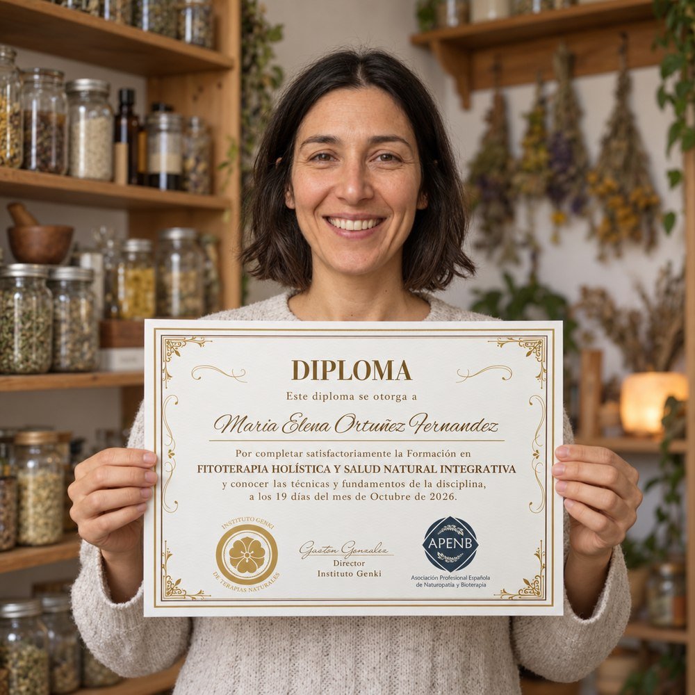 Alumna del Diplomado en Fitoterapia Holística con su diploma acreditado por APENB